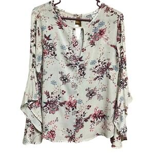 Gypsies & Moondust Shirt‎ Women's Sz XS Floral Bell Sleeves Buttons Down Sleeves